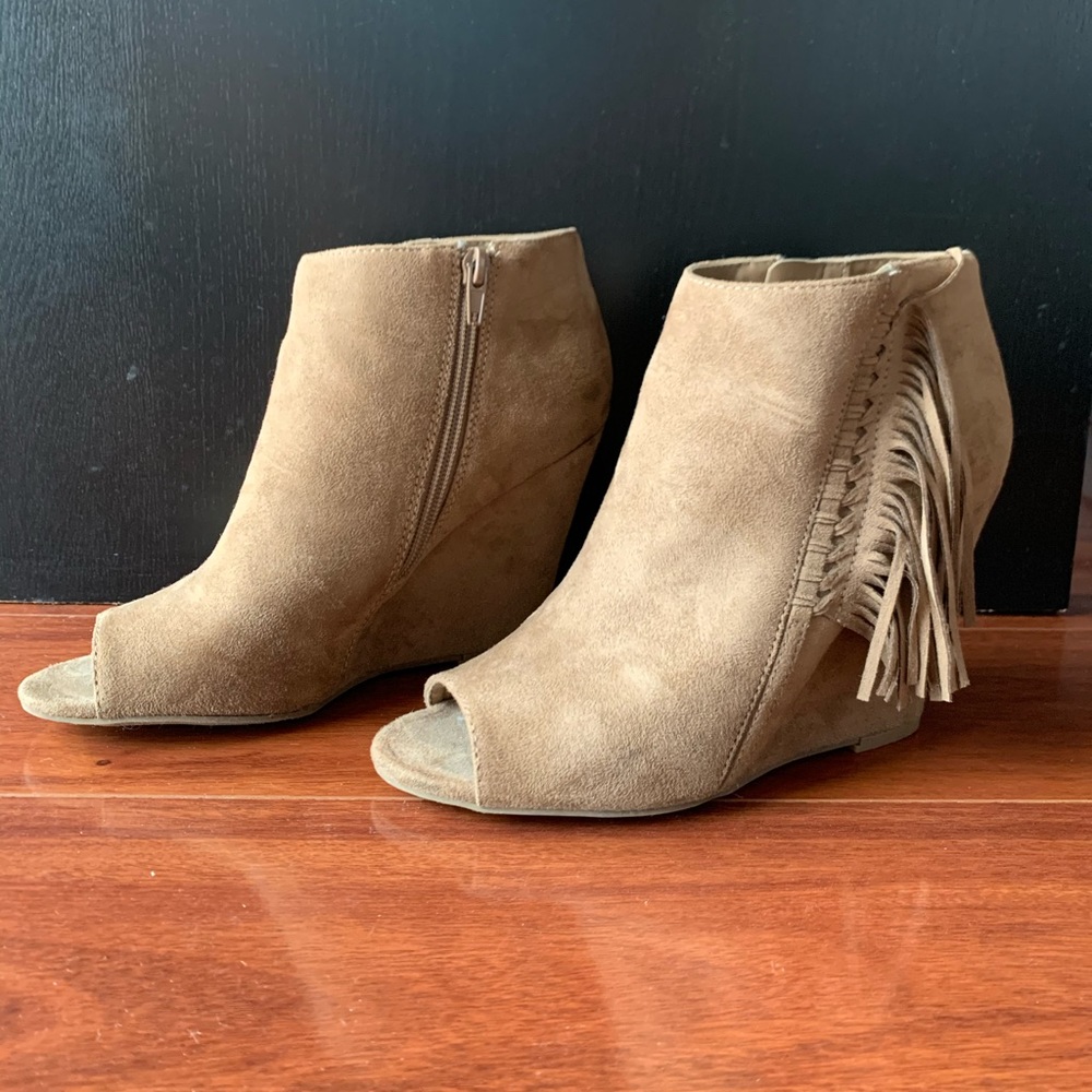 Brown Suede Fringe Booties